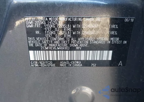 2018 Toyota Rav4 Xle from USA, damaged, VIN 2T3WFREV6JW484903